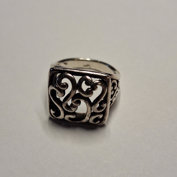 Square Filigree Scroll Ring in Silver Tone
